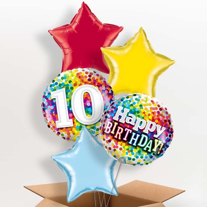 10th Birthday Balloons in a Box - Colourful