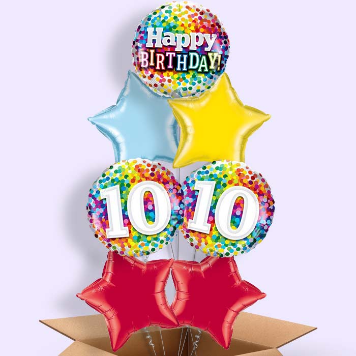 10th Birthday Balloons in a Box - Colourful