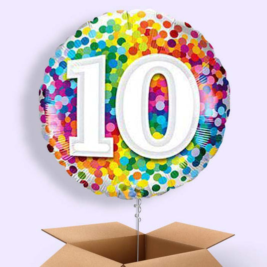 10th Birthday Balloons in a Box - Colourful