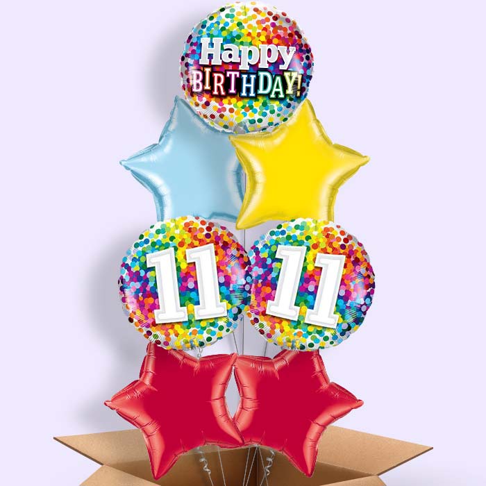 11th Birthday Balloons in a Box - Colourful