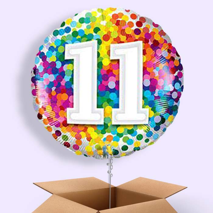 11th Birthday Balloons in a Box - Colourful