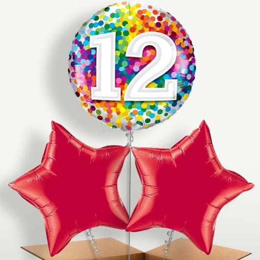 Colourful 12th Birthday Bunch of Balloons | Small Indoor Plants