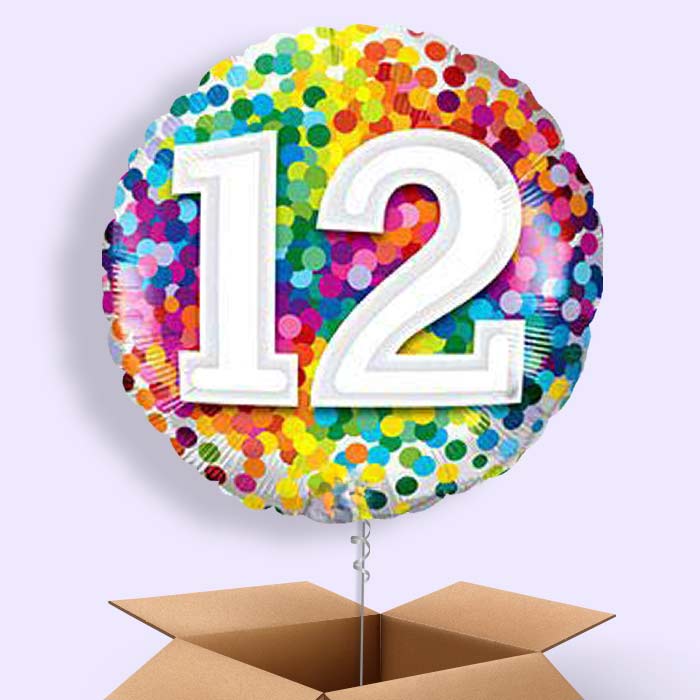 12th Birthday Balloons in a Box - Colourful