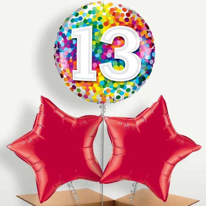 Rainbow Confetti 13th Birthday Trio Balloon Bunch | Small Indoor Plants