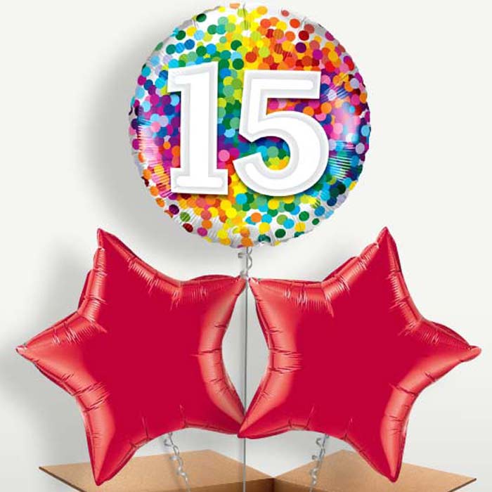 Rainbow Confetti 15th Birthday Trio Balloon Bunch | Small Indoor Plants