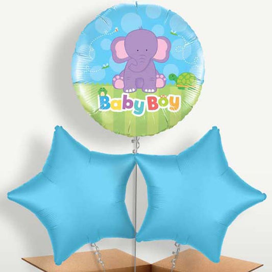 Elephant Baby Boy Trio Balloon Bunch inflated with Helium | Small Indoor Plants