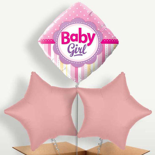 Baby Girl Diamond Bunch of Balloons inflated with Helium | Small Indoor Plants