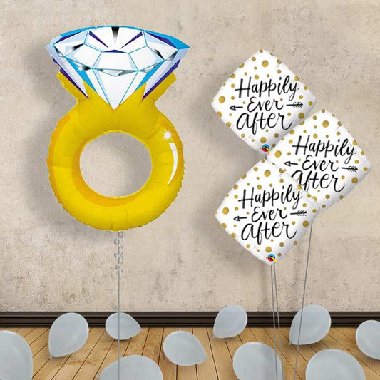 Balloon Bouquet Wedding - Gold Ring - Themed Bouquet and Latex | Small Indoor Plants