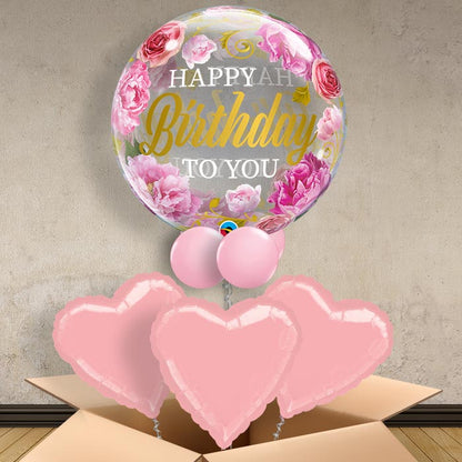 Pink Peonies Birthday Bubble Helium Balloon in a Box
