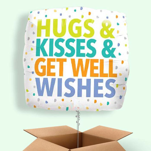 Hug Kisses Get Well Wishes Balloon in a Box