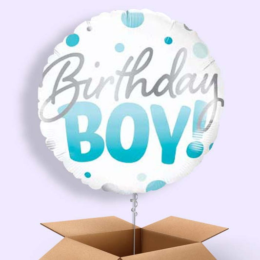 Blue Dot Birthday Boy Balloons in a BoxBoy Balloons in a Box