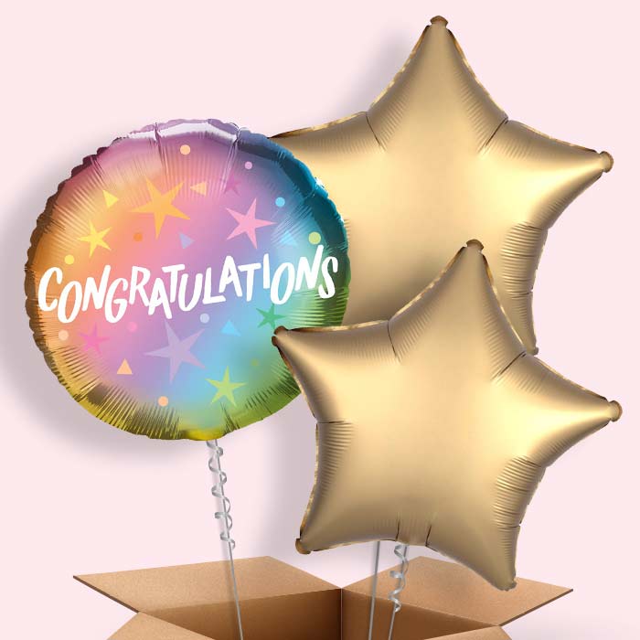 Congratulations Ombre Stars Balloon in a Box - 1 Balloon | Small Indoor Plants