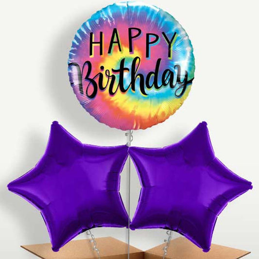 Tie Dye Happy Birthday Helium Bunch of Balloons | Small Indoor Plants