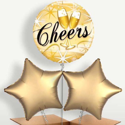 Cheers Glasses Gold Bunch of Balloons inflated with Helium | Small Indoor Plants