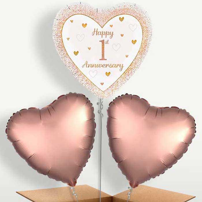 Rose Gold Happy 1st Anniversary Trio Balloon Bunch | Small Indoor Plants