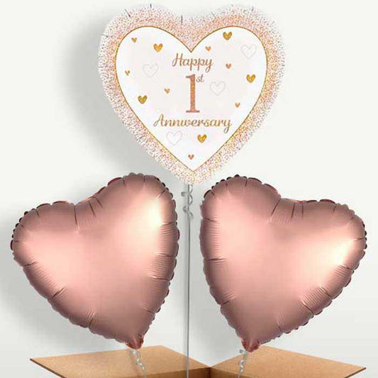 Rose Gold Happy 1st Anniversary Trio Balloon Bunch | Small Indoor Plants