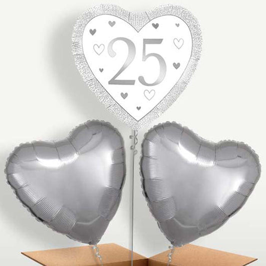 Silver Happy 25th Anniversary Heart Helium Bunch of Balloons | Small Indoor Plants