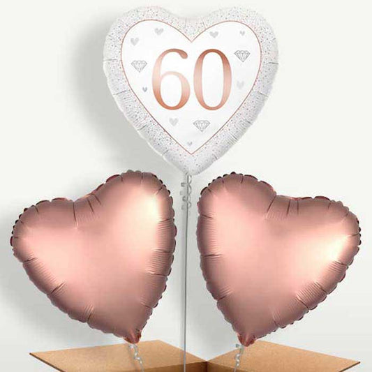 Diamond Happy 60th Anniversary Heart Trio Balloon Bunch | Small Indoor Plants