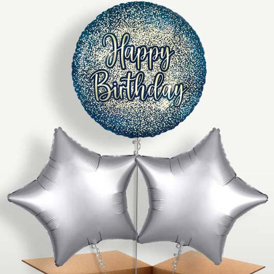 Navy & Gold Happy Birthday Balloon Bunches | Small Indoor Plants