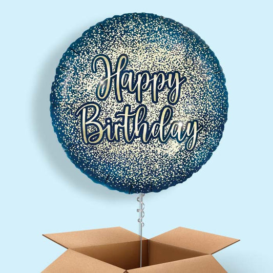 Navy and Gold Happy Birthday Foil Balloon in a Box