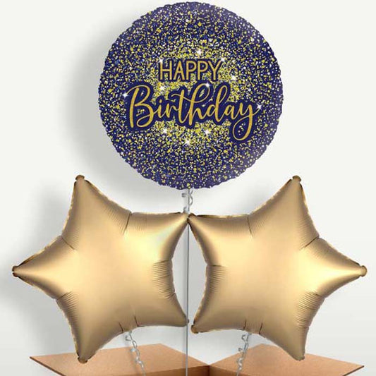 Navy Blue & Gold Glitter Birthday Balloon Bunches | Small Indoor Plants