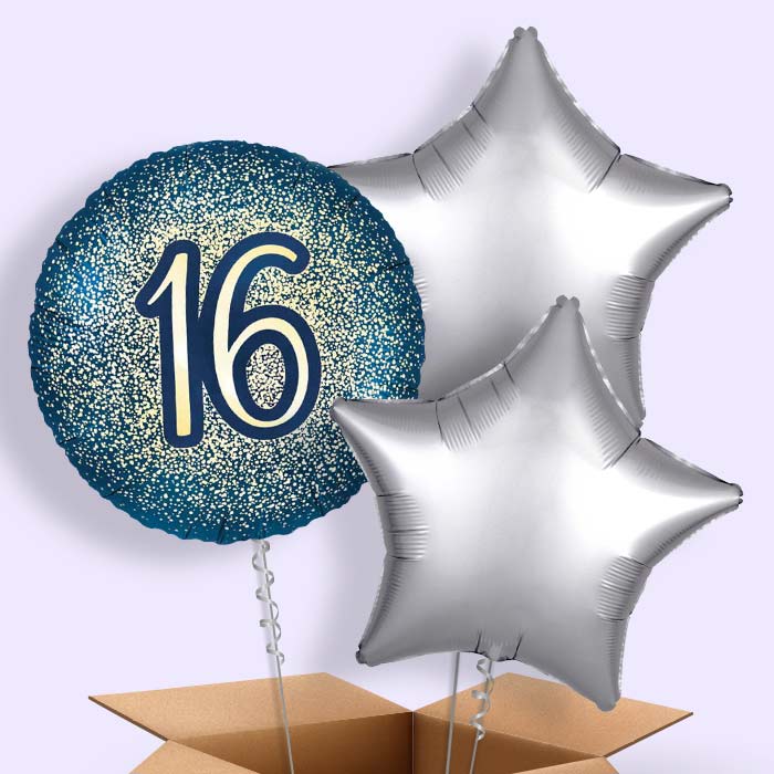 Navy and Gold 16th Birthday Foil Balloon in a Box