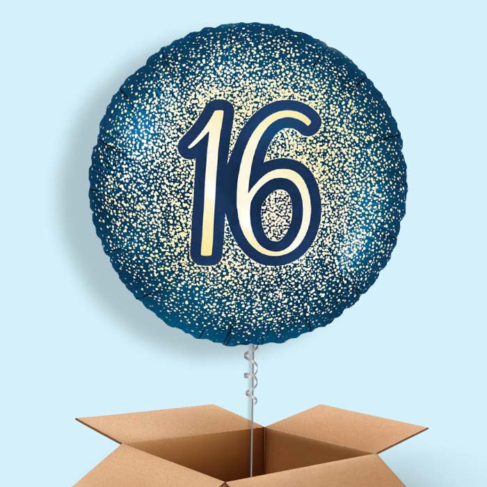 Navy and Gold 16th Birthday Foil Balloon in a Box