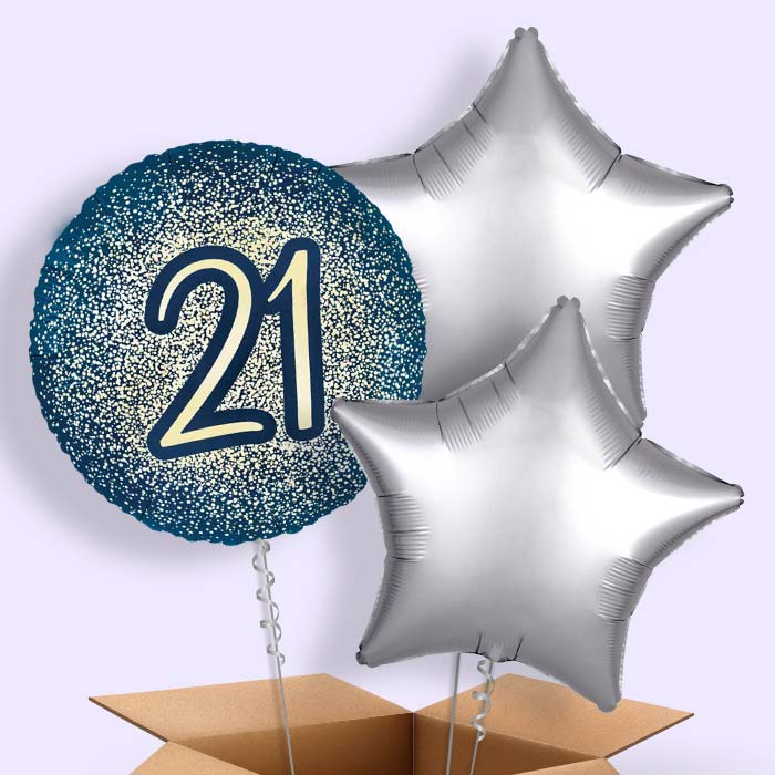 Navy and Gold 21st Birthday Foil Balloon in a Box