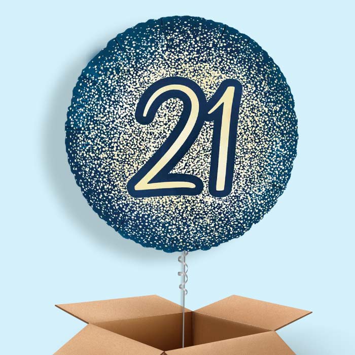 Navy and Gold 21st Birthday Foil Balloon in a Box