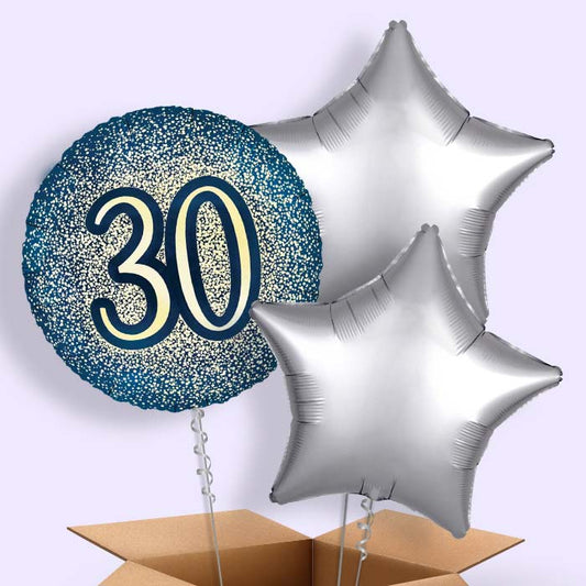 Navy and Gold 30th Birthday Foil Balloon in a Box - 3 Balloon | Small Indoor Plants