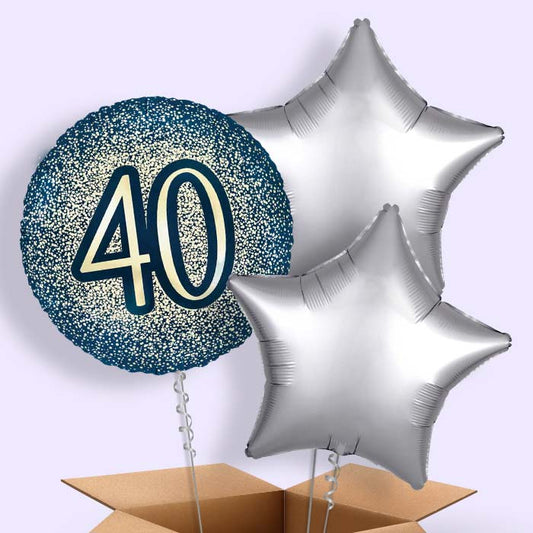 Navy and Gold 40th Birthday Foil Balloon in a Box - 3 Balloon | Small Indoor Plants