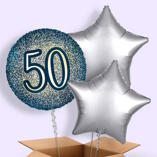Navy and Gold 50th Birthday Foil Balloon in a Box - 3 Balloon | Small Indoor Plants
