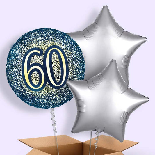 Navy and Gold 60th Birthday Foil Balloon in a Box - 3 Balloon | Small Indoor Plants