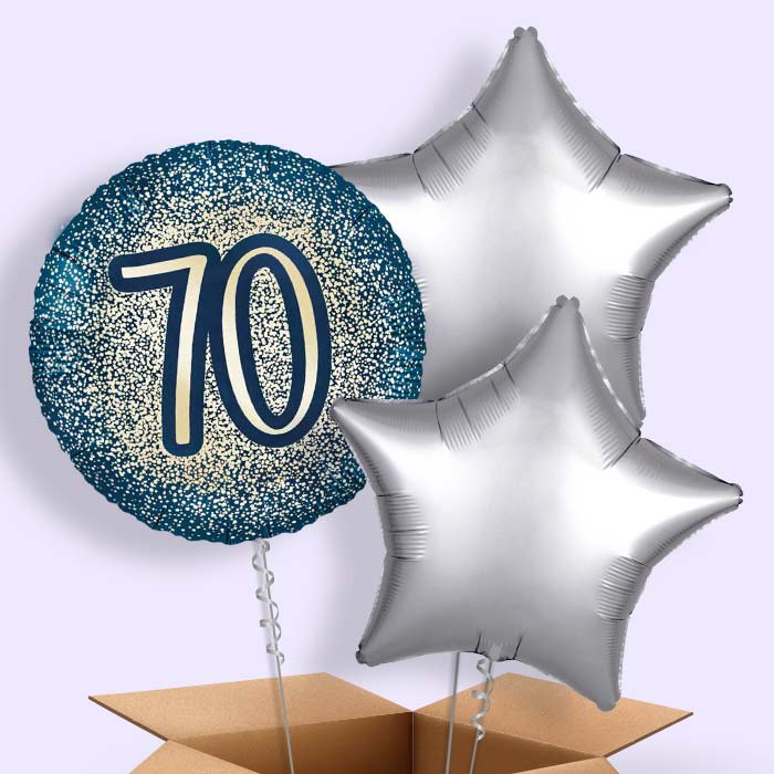 Navy and Gold 70th Birthday Foil Balloon in a Box