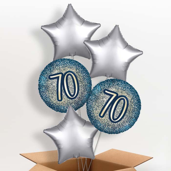 Navy and Gold 70th Birthday Foil Balloon in a Box