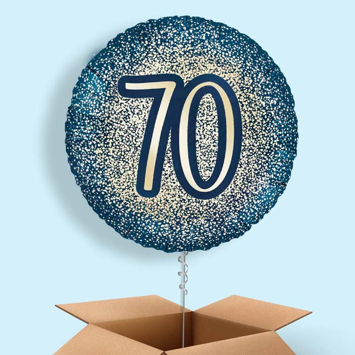 Navy and Gold 70th Birthday Foil Balloon in a Box