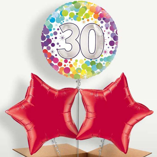 Rainbow 30th Birthday Trio Balloon Bunch | Small Indoor Plants