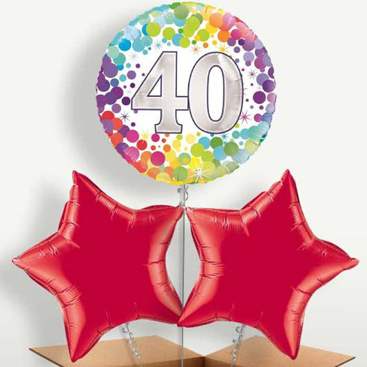 Rainbow 40th Birthday Trio Balloon Bunch | Small Indoor Plants