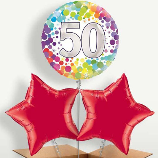 Rainbow 50th Birthday Trio Balloon Bunch | Small Indoor Plants