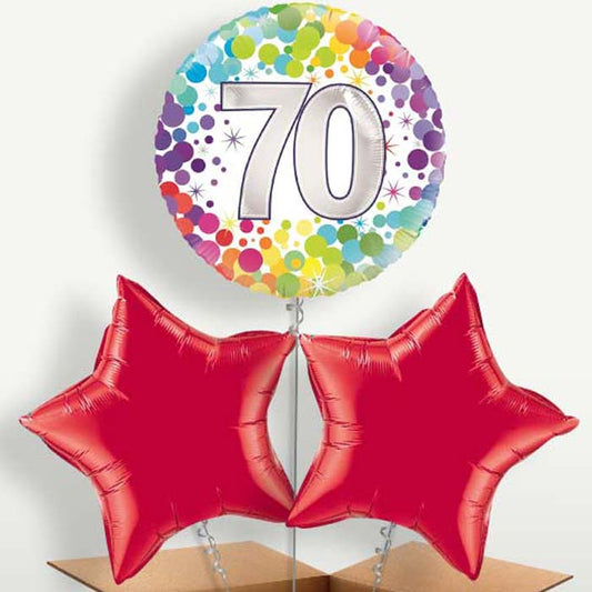 Rainbow 70th Birthday Trio Balloon Bunch | Small Indoor Plants