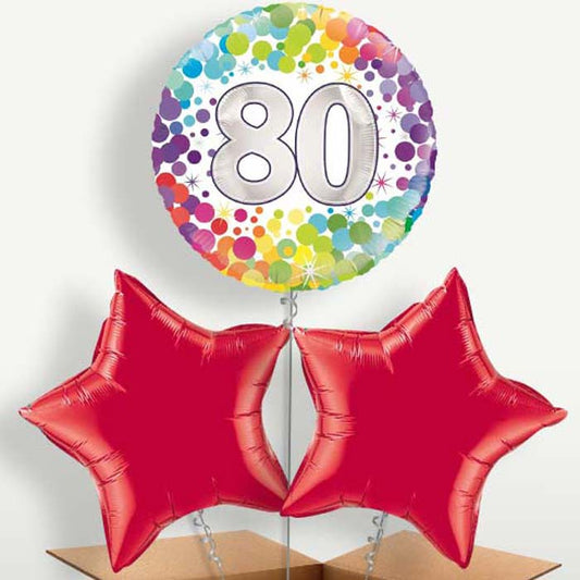 Rainbow 80th Birthday Trio Balloon Bunch | Small Indoor Plants