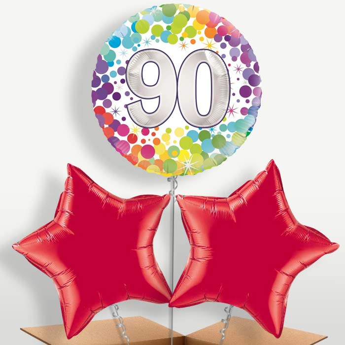 Rainbow 90th Birthday Bunch of Balloons inflated with Helium | Small Indoor Plants