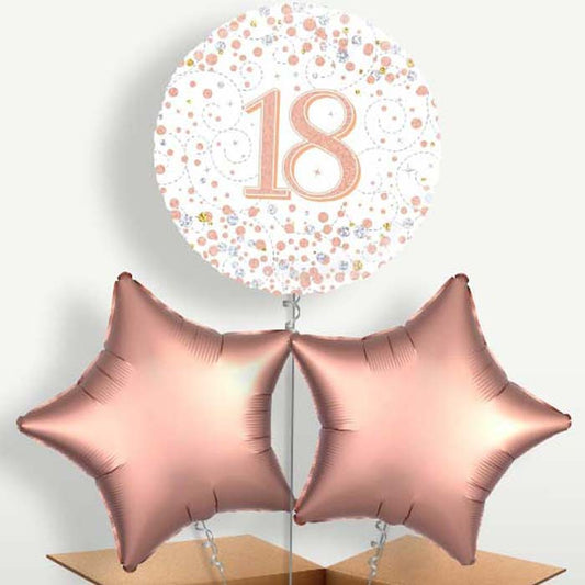 Rose Gold 18th Birthday Confetti Trio Balloon Bunch | Small Indoor Plants