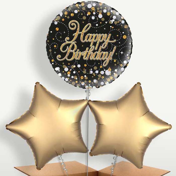 Black & Gold Holographic Birthday Bunch of Balloons | Small Indoor Plants