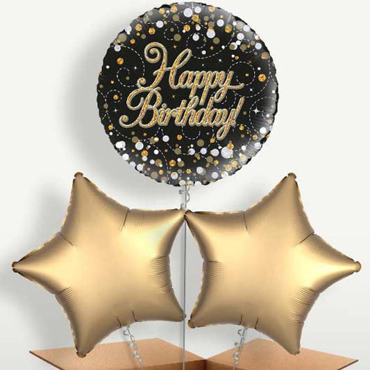 Black & Gold Holographic Birthday Bunch of Balloons | Small Indoor Plants
