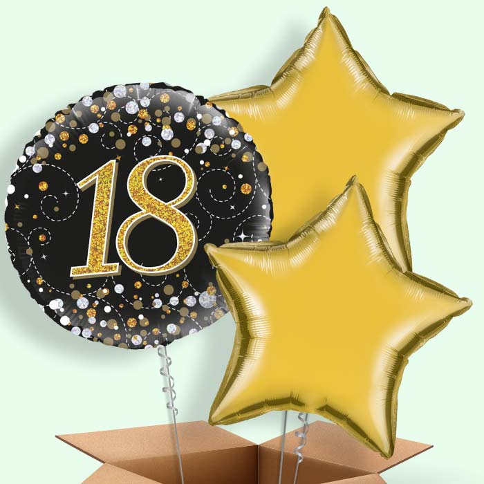 18th Balloons in a Box - Black and Gold