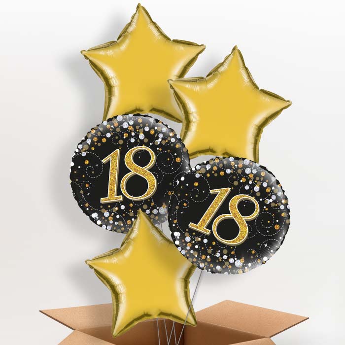 18th Balloons in a Box - Black and Gold