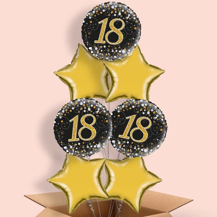 18th Balloons in a Box - Black and Gold