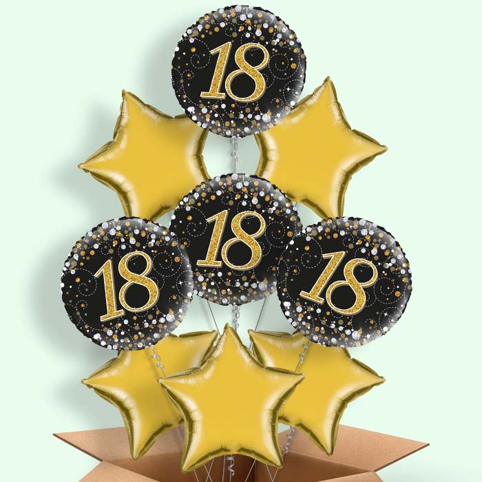 18th Balloons in a Box - Black and Gold