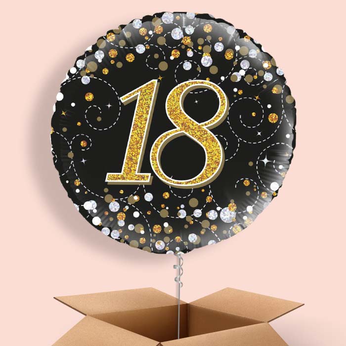 18th Balloons in a Box - Black and Gold